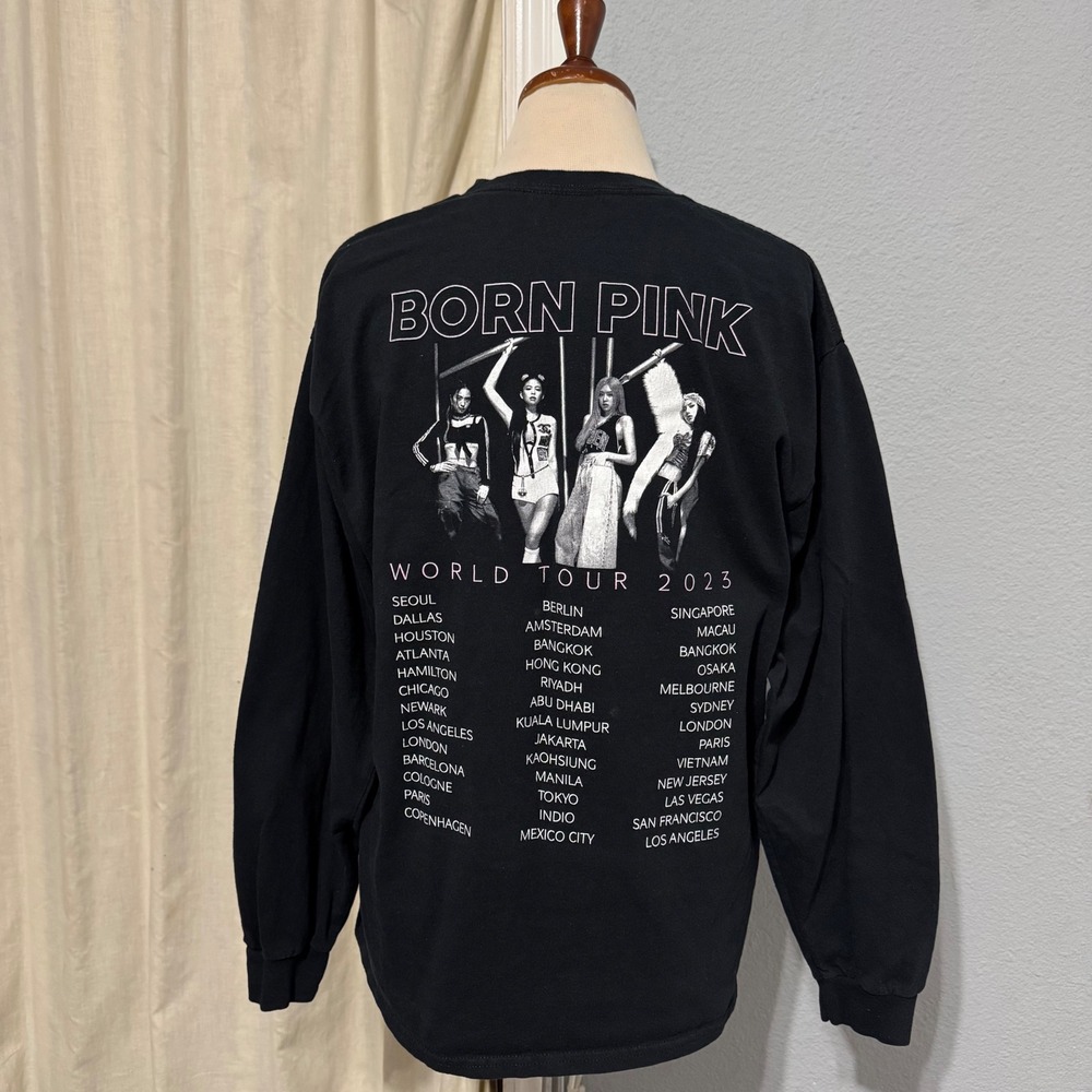 100% Cotton Blackpink Born Pink World Tour 2023 Long Sleeve Shirt Black Large